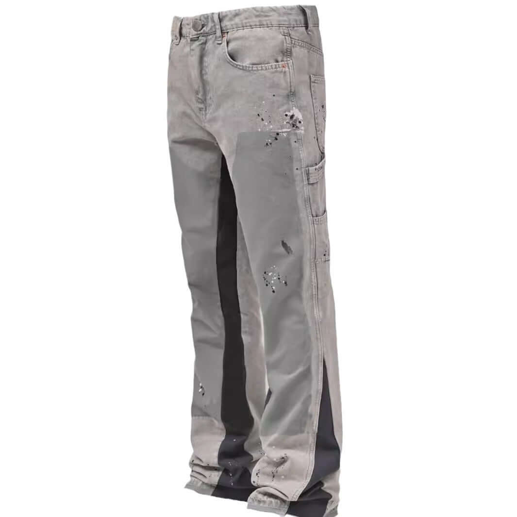 Men's Elastic Patch Denim Laminated Bell-bottom Pants