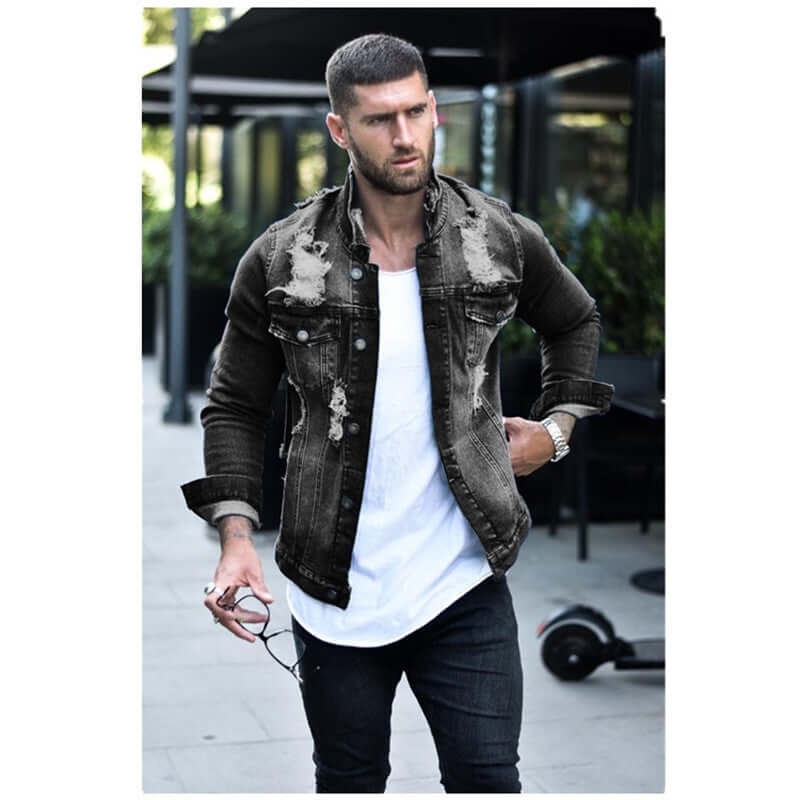 Single-Breasted Lapel Denim Jacket With Slim Pockets