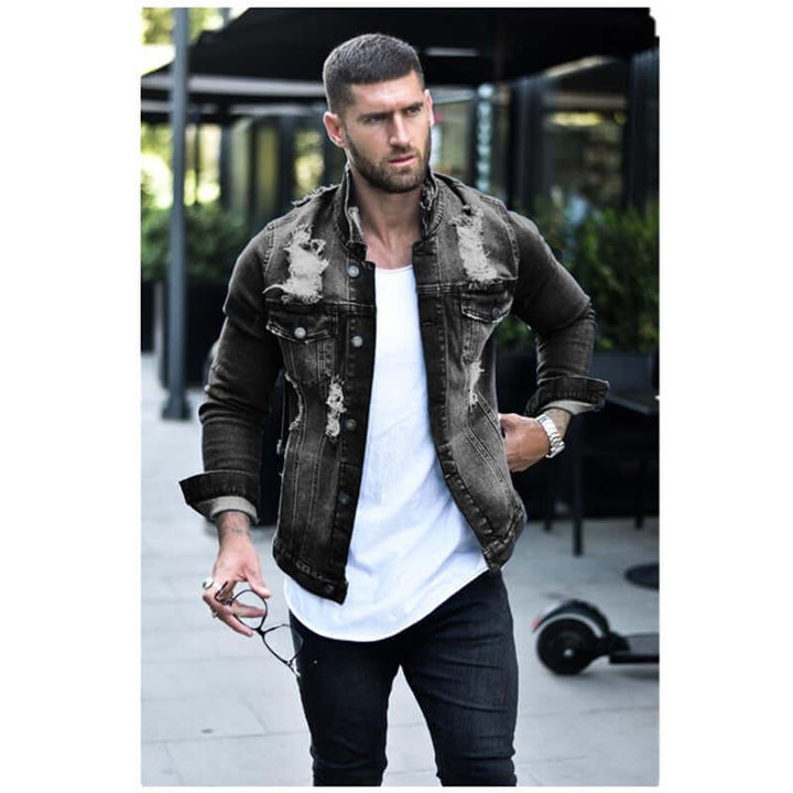 Single-Breasted Lapel Denim Jacket With Slim Pockets