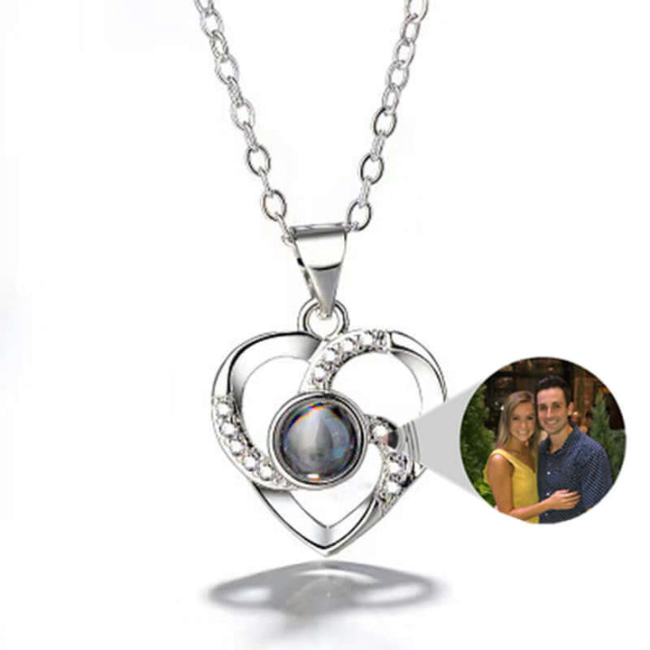 S925 silver heart-shaped pendant necklace with photo projection feature, perfect for preserving memories.