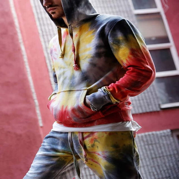 Tie-Dye Gradient Pullover Hooded Sweatshirt Set