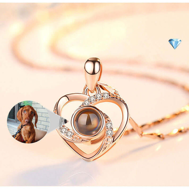 S925 silver heart-shaped pendant necklace with colorful photo projection feature.