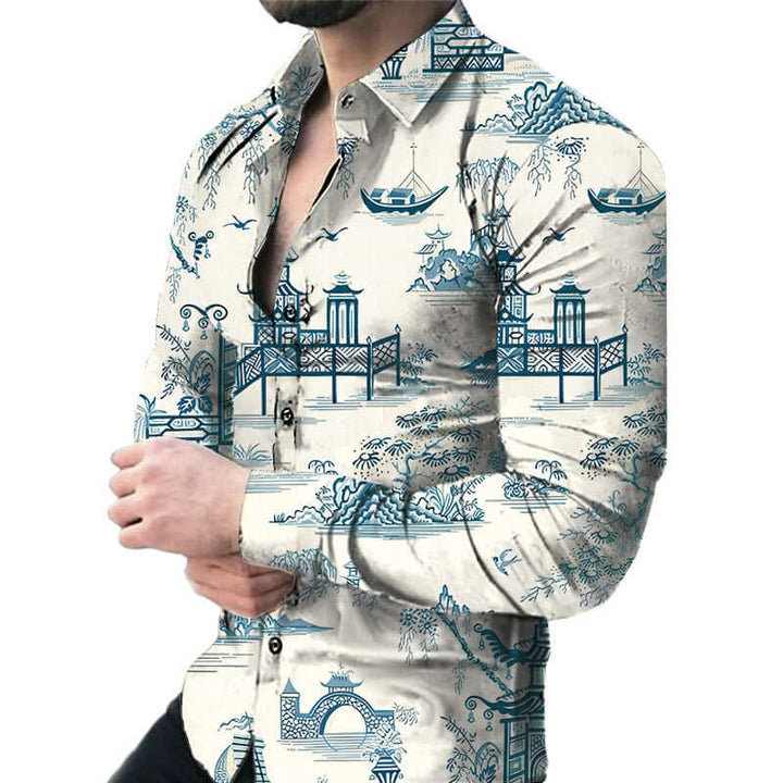 Men's Casual Long Sleeved Large Floral Shirt