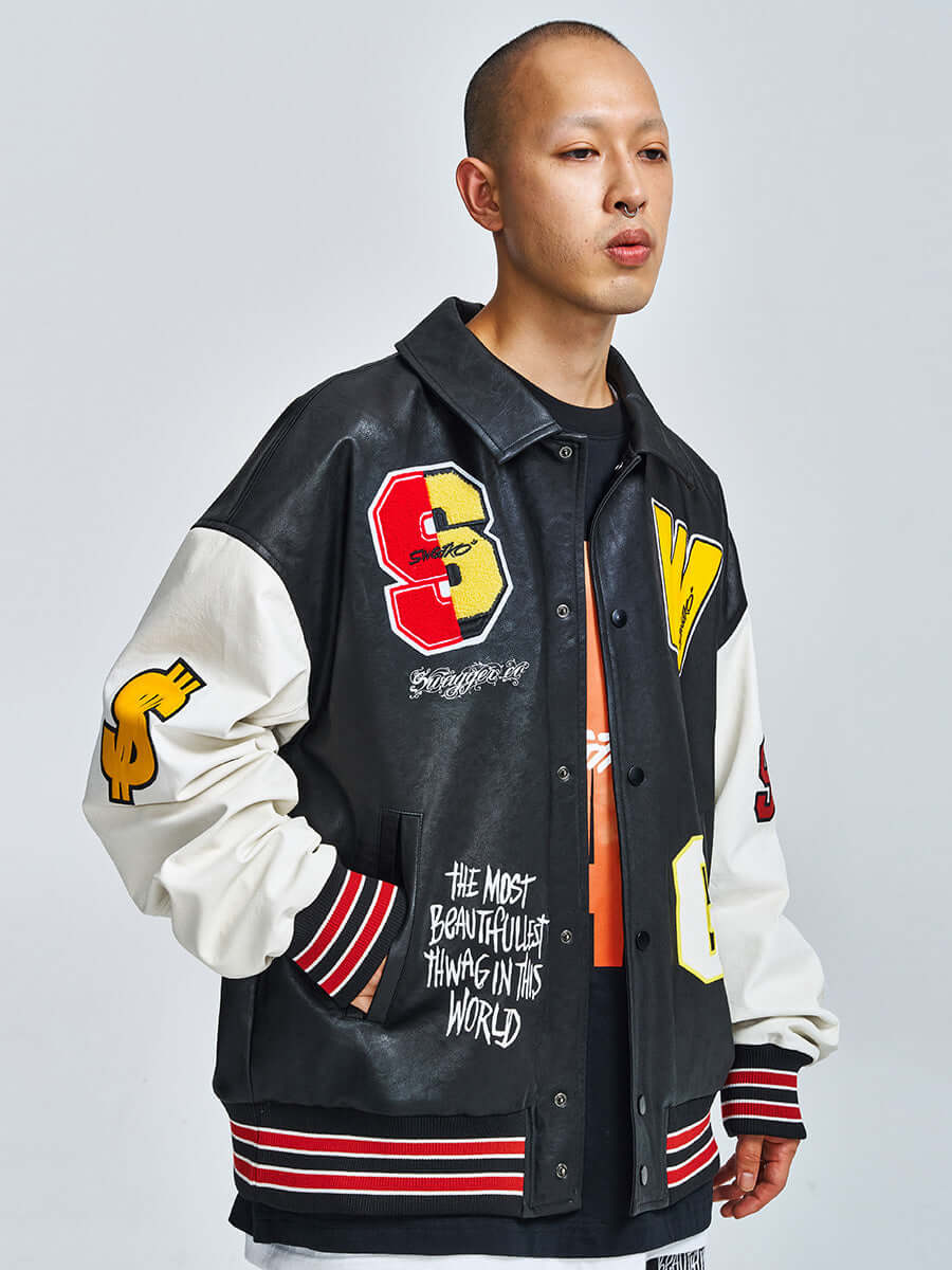 cn Statement Patch Leather Jacket