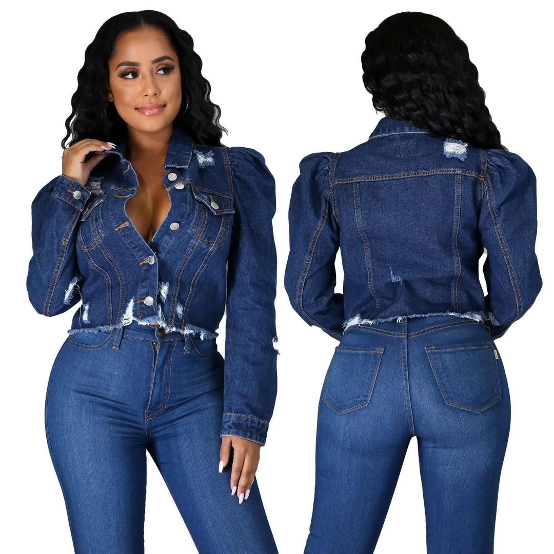 Fashion Short Women's Fitted Denim Jacket Top