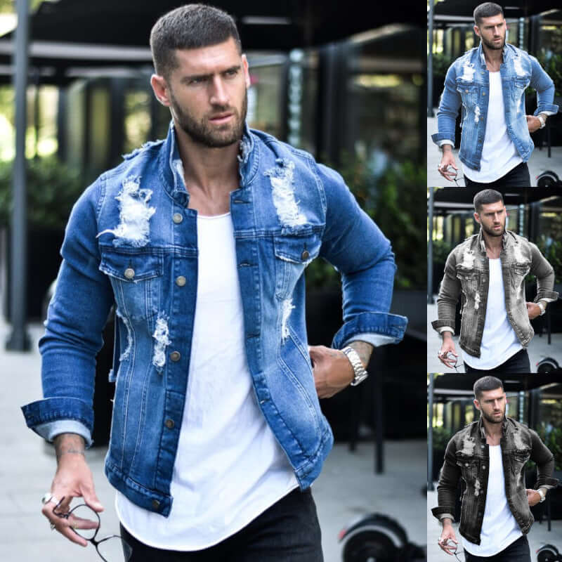 Single-Breasted Lapel Denim Jacket With Slim Pockets