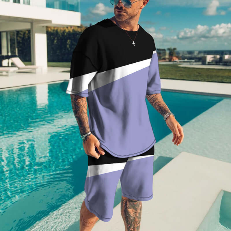 Men's Trendy Casual Beach Style Texture 3D Digital Suit