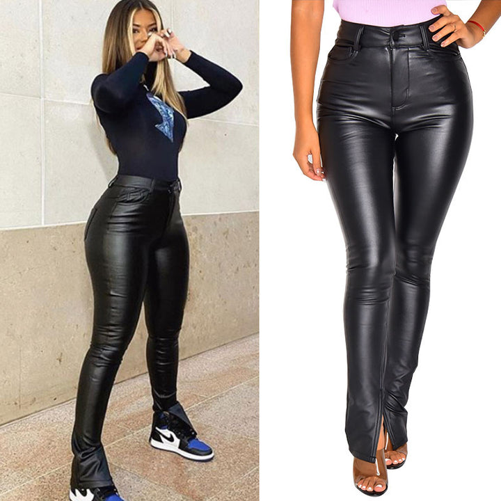 Casual Pants High Waist Slimming And Tight Women Leather Pants