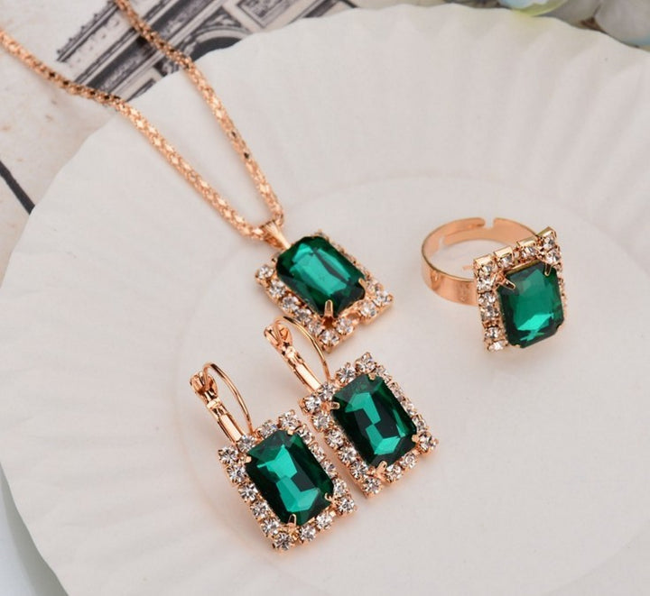 The Crystal Set Necklace Earring Ring Three-piece Set