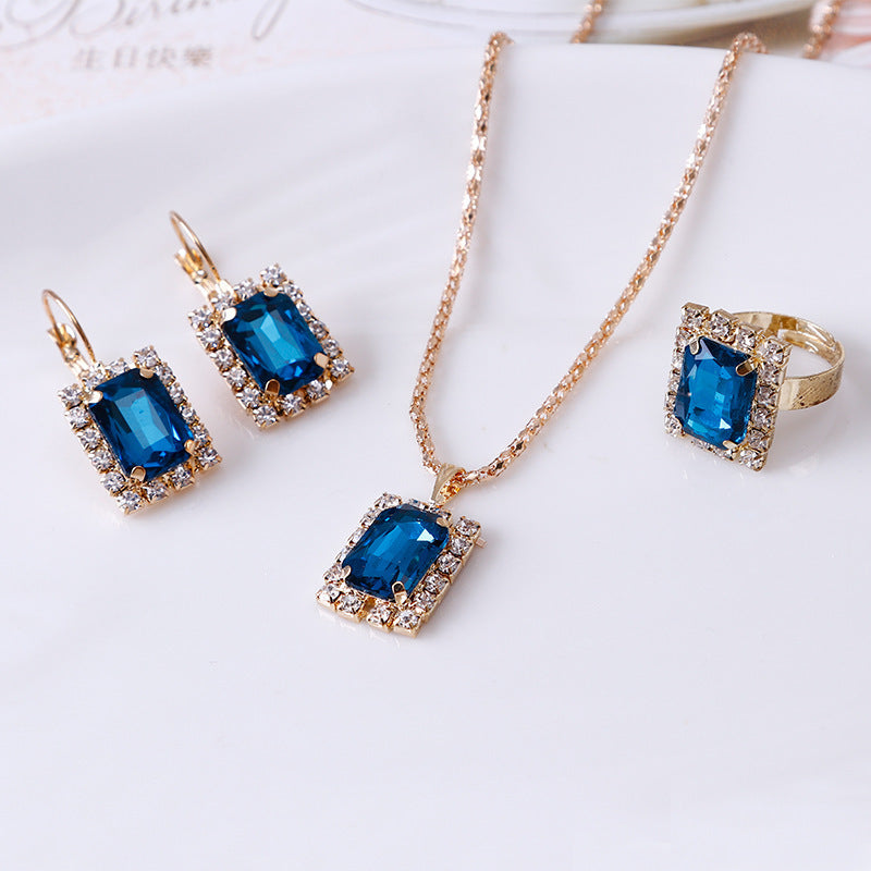 The Crystal Set Necklace Earring Ring Three-piece Set