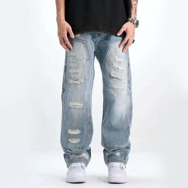 Washed And Frayed Craft Ripped Jeans For Men