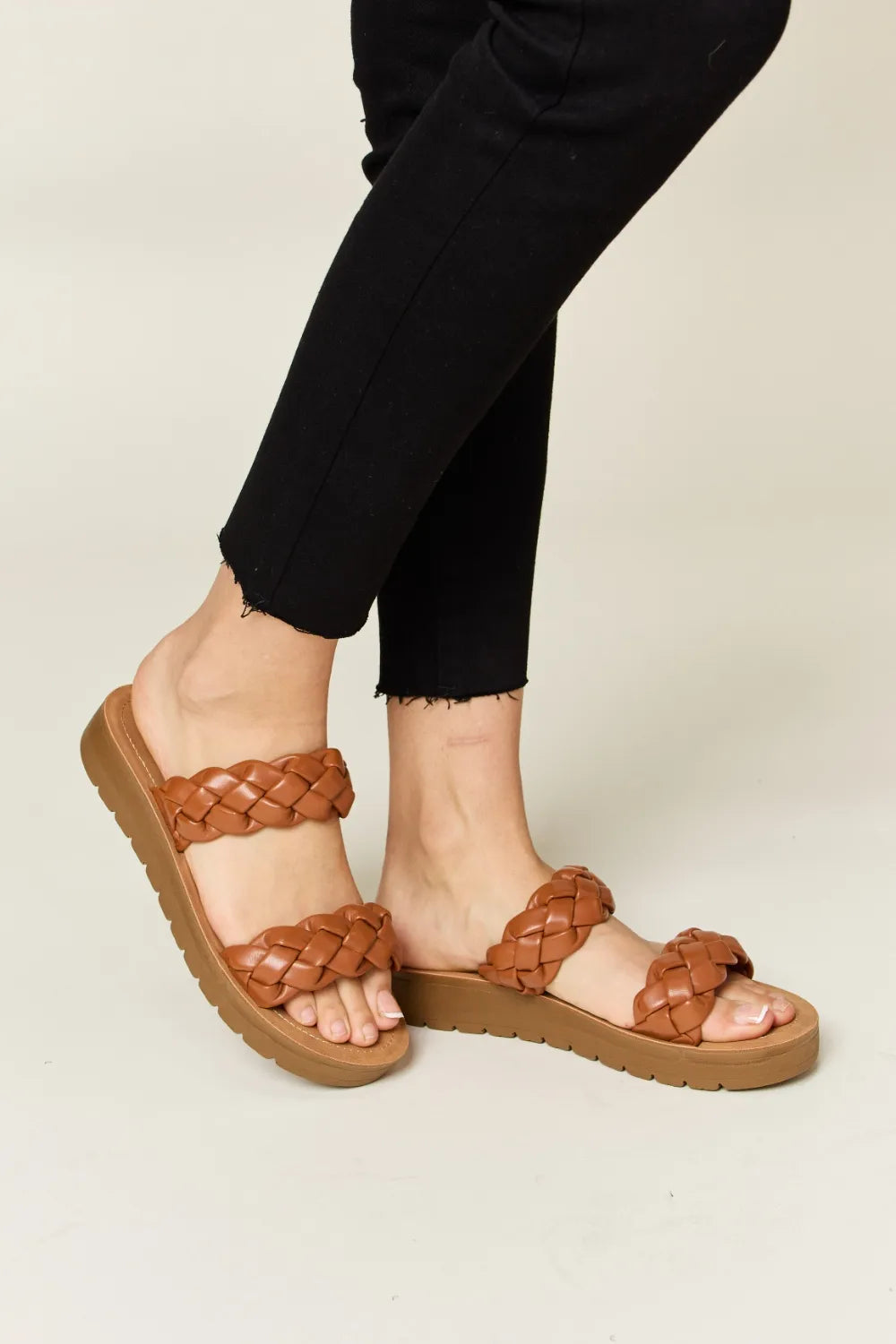 Brown woven sandals for women