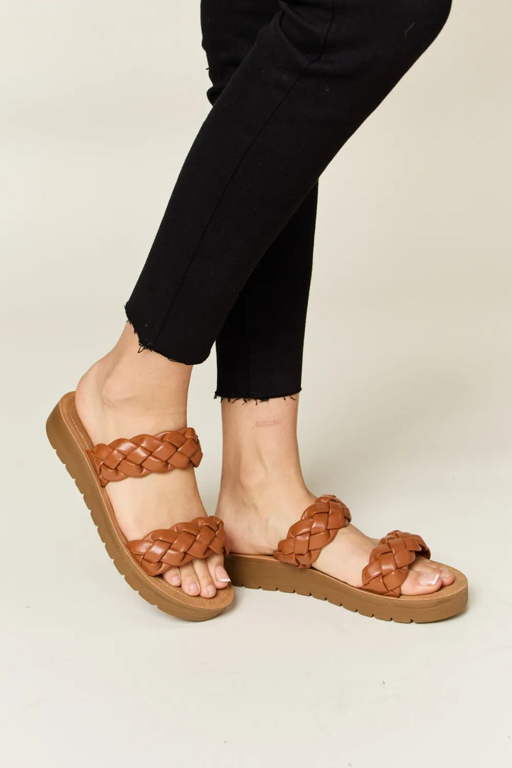 Brown woven sandals for women