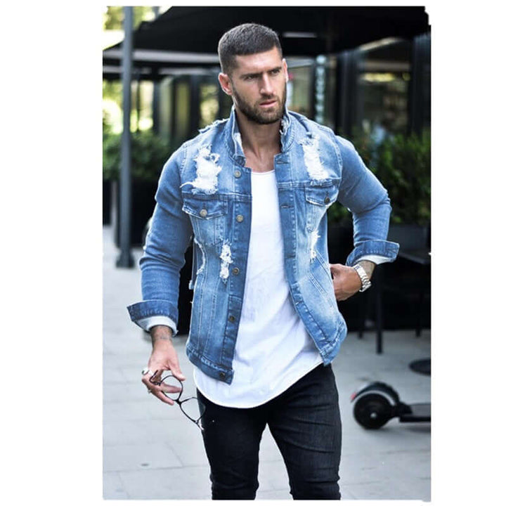 Single-Breasted Lapel Denim Jacket With Slim Pockets