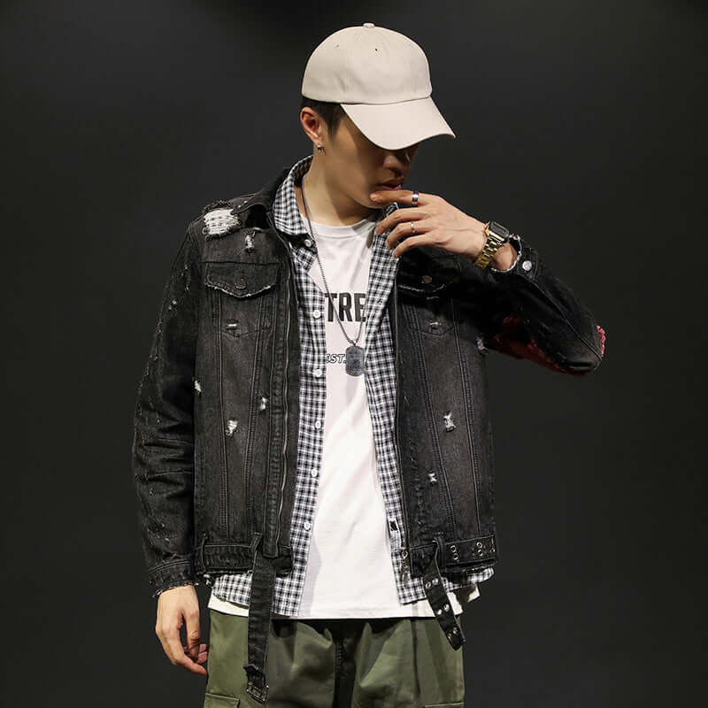 Spring New Denim Jacket Men's Slim Tooling Jacket