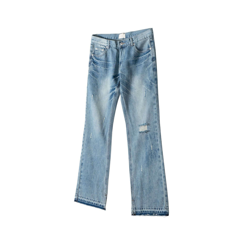 Paris Style Bootleg Jeans with Lightning Pattern, Mid Waist, Straight-Leg, Washed Denim, Casual Youth Trousers.