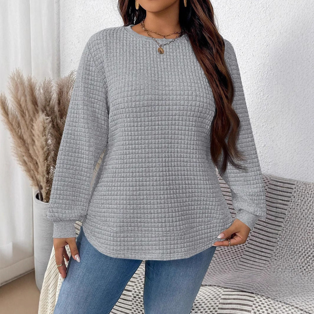 Women's Fashion All-match Casual Solid Color Square Plaid Pullover Sweater