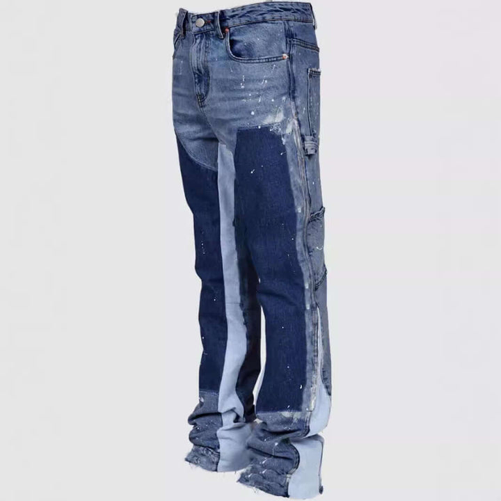 Men's Elastic Patch Denim Laminated Bell-bottom Pants