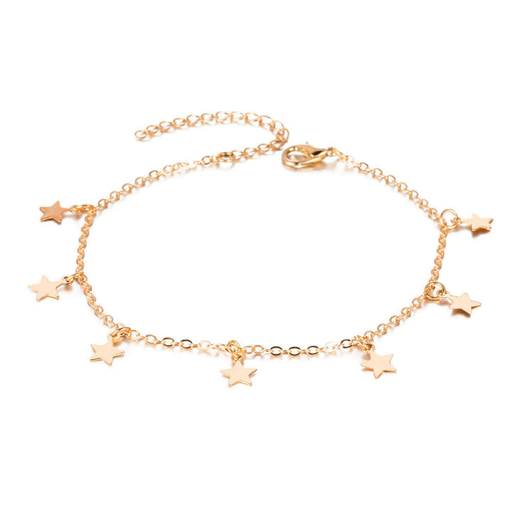 Simple Star Fashion Anklet Jewelry in gold alloy with star charms, perfect for casual or special occasions.