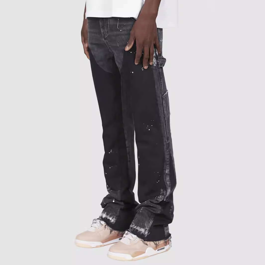 Men's Elastic Patch Denim Laminated Bell-bottom Pants