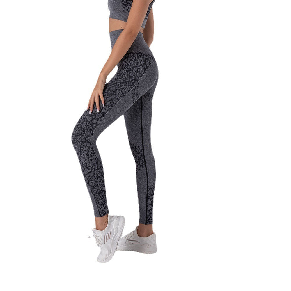 Butterfly Jacquard Seamless Yoga Pants High-waist Quick-drying